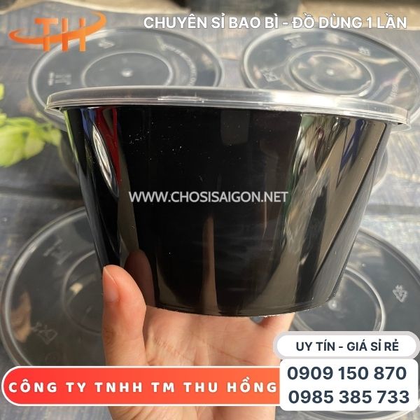 Hộp nhựa tròn đen PP 7500ml có nắp