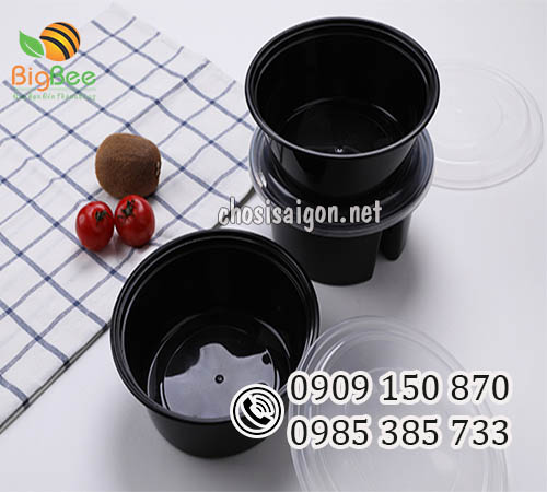 Tô (hộp) nhựa tròn đen đựng thức ăn nóng 750ml giá rẻ
