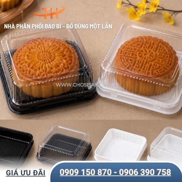 Hộp nhựa vuông đế đen, đế trắng nắp PET