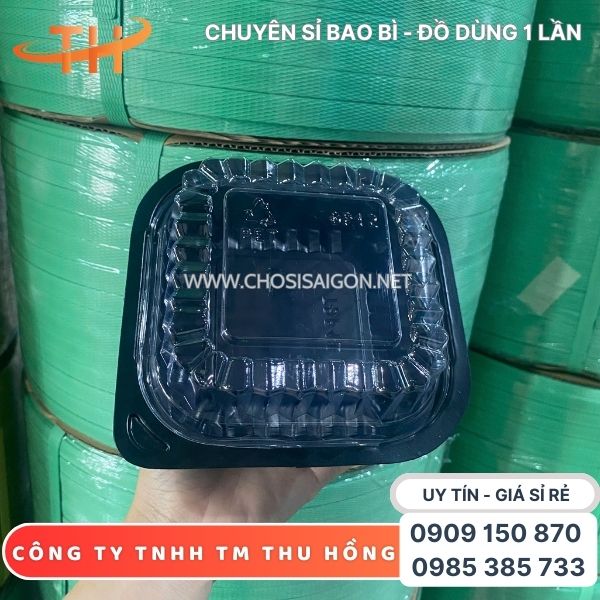 Hộp nhựa vuông HT12 đế đen, nắp pet trong