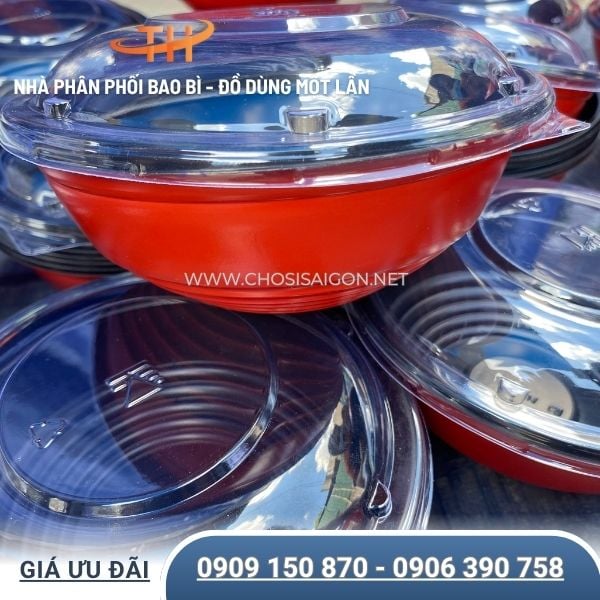 Hộp nhựa tròn đỏ đen cao cấp, chất lượng tốt