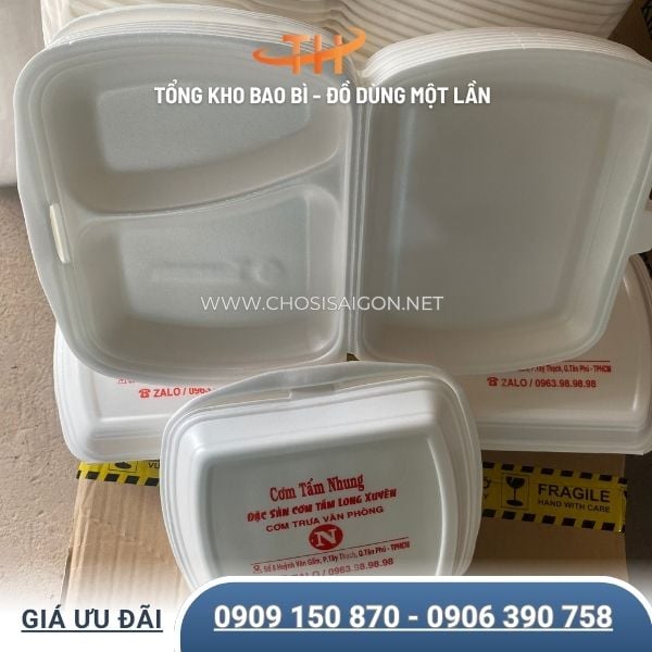 Hộp xốp 2 ngăn - nhận in thương hiệu theo yêu cầu giá sỉ tốt