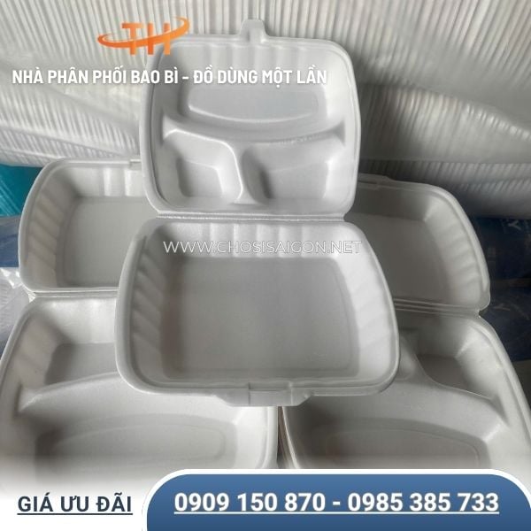 Hộp xốp 3 ngăn dày dặn, chất lượng tốt
