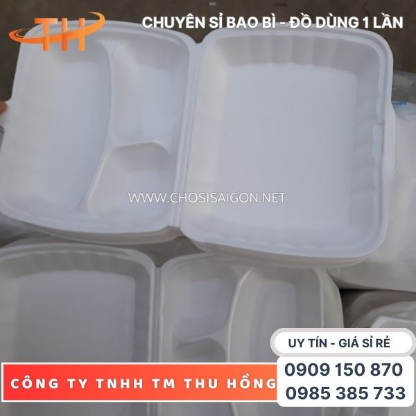 Hộp xốp cơm 3 ngăn an toàn, chịu nhiệt tốt giá rẻ