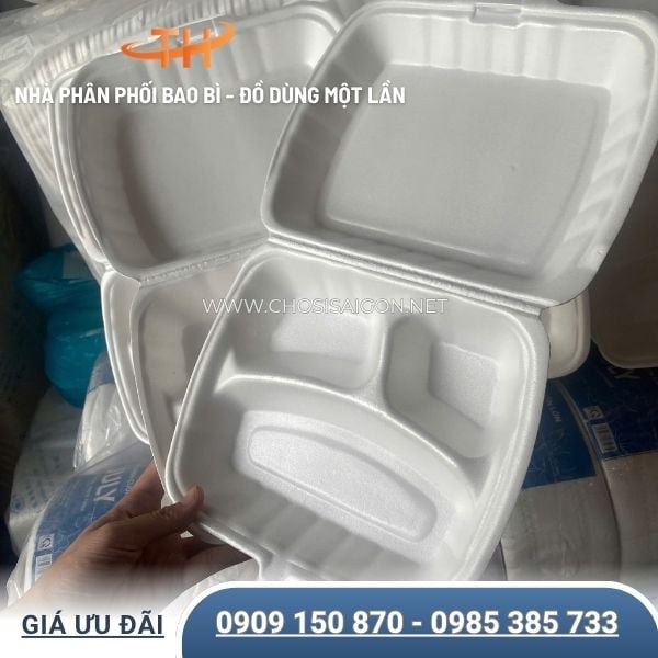 Hộp xốp 3 ngăn dùng 1 lần an toàn, tiện lợi