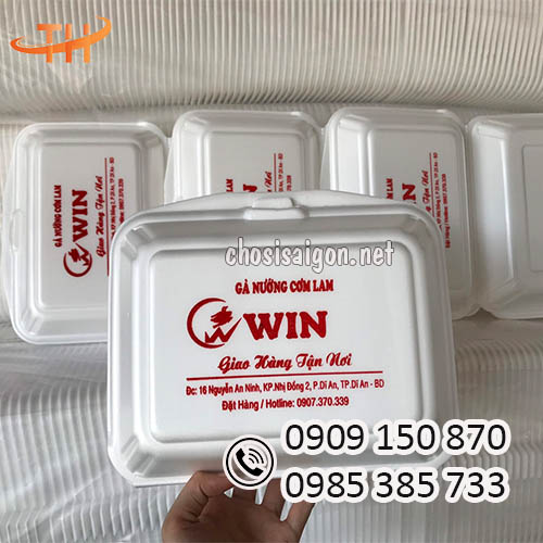 Hộp xốp đựng cơm gà nướng in logo sỉ rẻ tại HCM