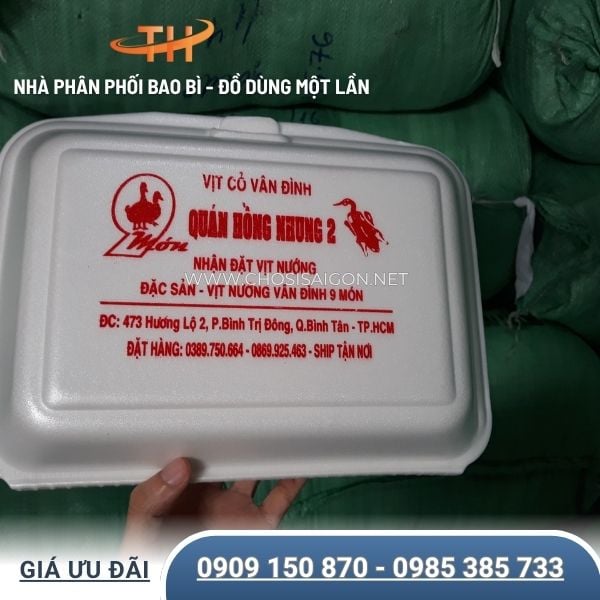 Hộp xốp gà vịt - in logo quảng bá thương hiệu