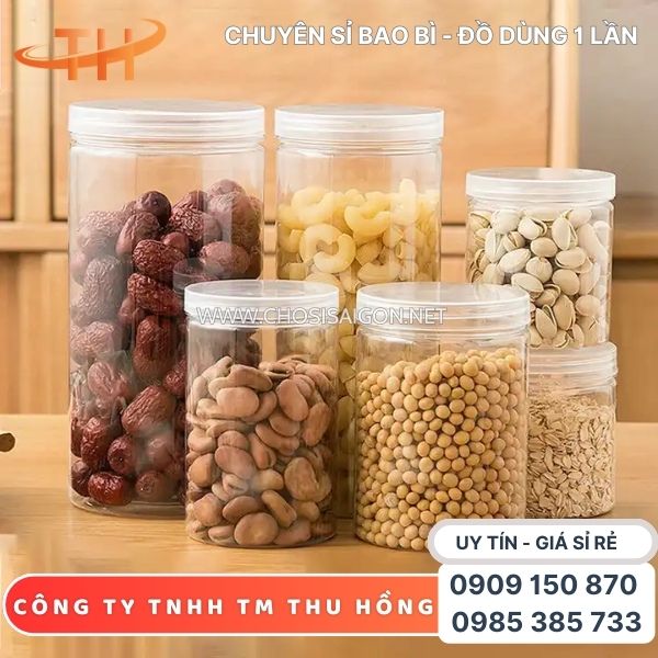 Hũ nhựa pet 1000ml, 1200ml, 1500ml đựng bánh, kẹo, mứt, hạt, trái cây sấy giá rẻ