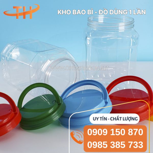 Hũ nhựa vuông 3kg3 nắp nhựa đủ màu giá rẻ