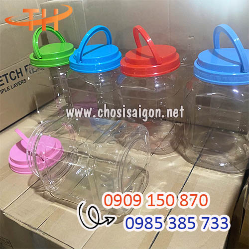 Hũ nhựa bát giác 4kg, 5kg có quai giá rẻ