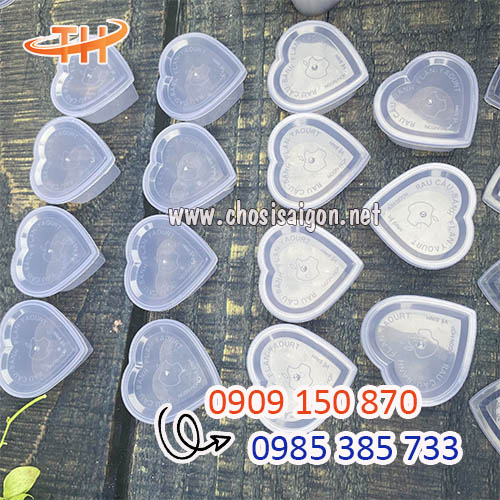Hũ nhựa đựng bánh flan hình trái tim an toàn, chất lượng sỉ giá rẻ