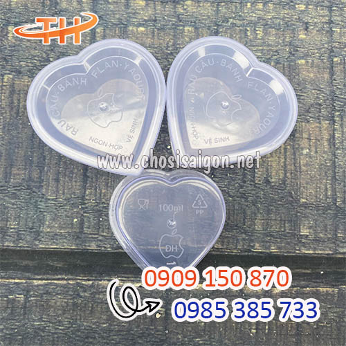Hũ nhựa đựng bánh flan hình trái tim sỉ rẻ