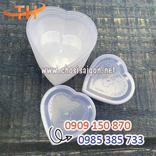 Hũ nhựa làm bánh flan hình trái tim rẻ tại Bình Chánh