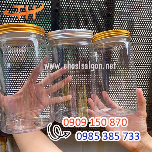 Hũ nhựa nắp nhôm 1000ml đựng đồ khô, bánh, kẹo, mứt, hạt giá rẻ