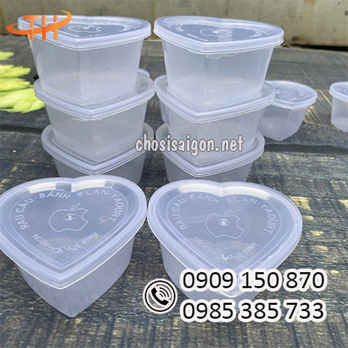 Hũ nhựa hình trái tim đựng rau câu, yaourt, bánh flan giá rẻ