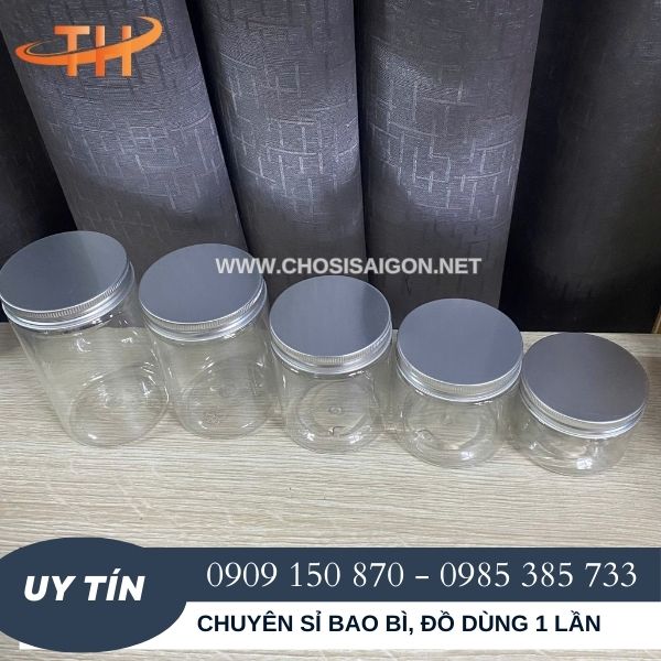 Hũ nhựa nắp nhôm đựng bánh, hạt, giá rẻ