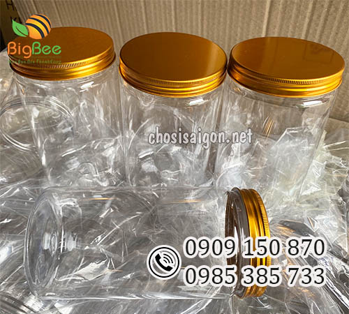 Gía rẻ tại xưởng hũ nhựa pet nắp nhôm vàng 1000ml