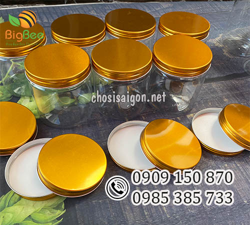 Sỉ rẻ hũ nhựa pet nắp nhôm vàng 600ml