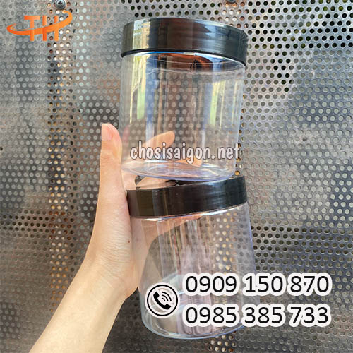 Hũ nhựa pet nắp nhựa đen 600ml sỉ rẻ HCM