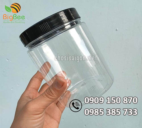 Hũ nhựa PET nắp nhựa màu đen giá sỉ tại TP.HCM