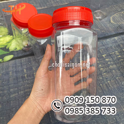 Hũ nhựa pet vuông nắp đỏ 500ml giá sỉ rẻ nhất