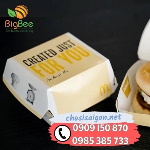 Nhận in logo theo yêu cầu đẹp, sắc nét hộp giấy đựng hamburger