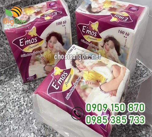 Khăn giấy vuông E'mos 100 tờ, 30 gói/thùng giá sỉ