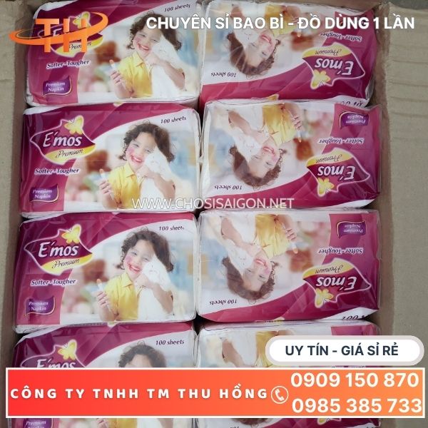 Khăn giấy vuông E'mos 30 gói/thùng giá rẻ ưu đãi