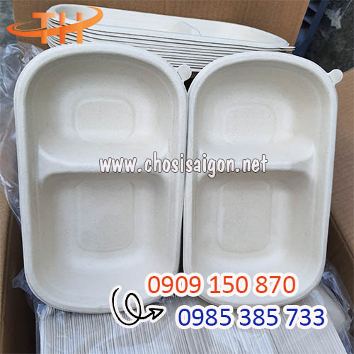 Khay bã mía 2 ngăn đựng thức ăn an toàn giá sỉ rẻ