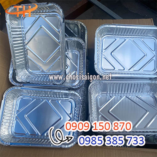 Khay nhôm giấy bạc chữ nhật chiên, nướng, hấp thực phẩm sỉ rẻ