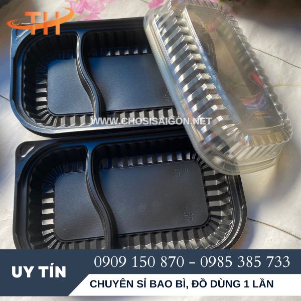 Khay nhựa 2 ngăn HT17 đựng cơm sỉ rẻ ở Bình Chánh