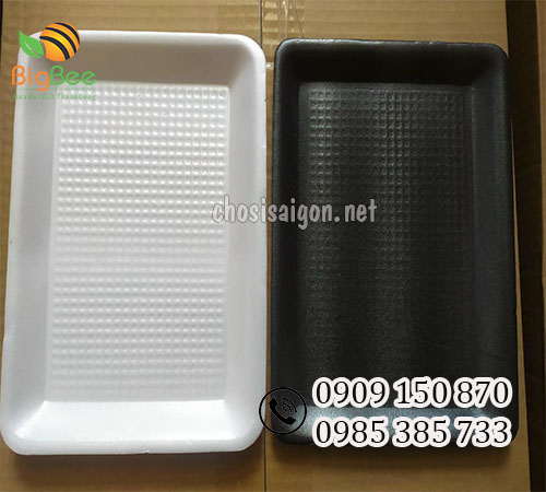 Khay xốp trắng, đen sọc đựng trái cây giá bán sỉ