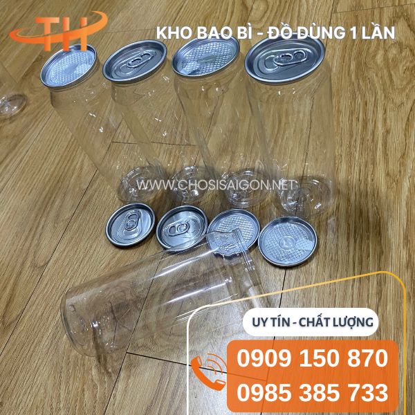 Lon nhựa PET nắp nhôm bật tiện lợi giá rẻ, an toàn