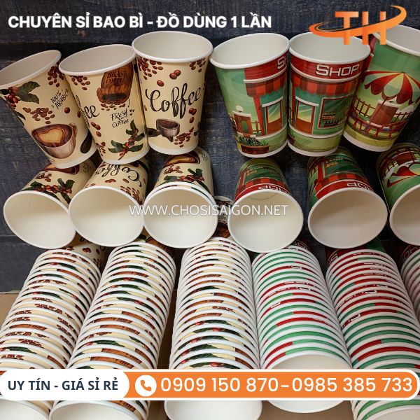 Ly giấy 16oz đựng thức uống in hình sẵn tiện lợi