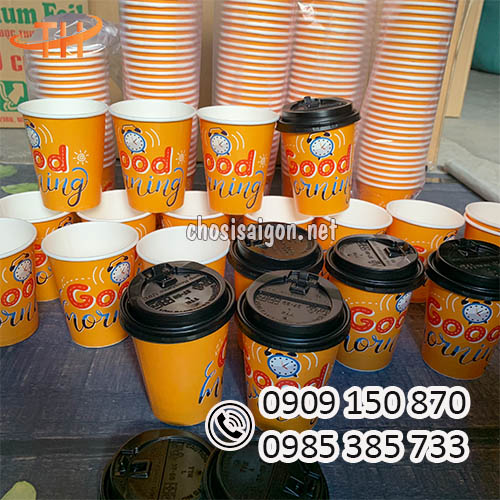 Ly giấy nắp bật in hình sẵn họa tiết giá rẻ