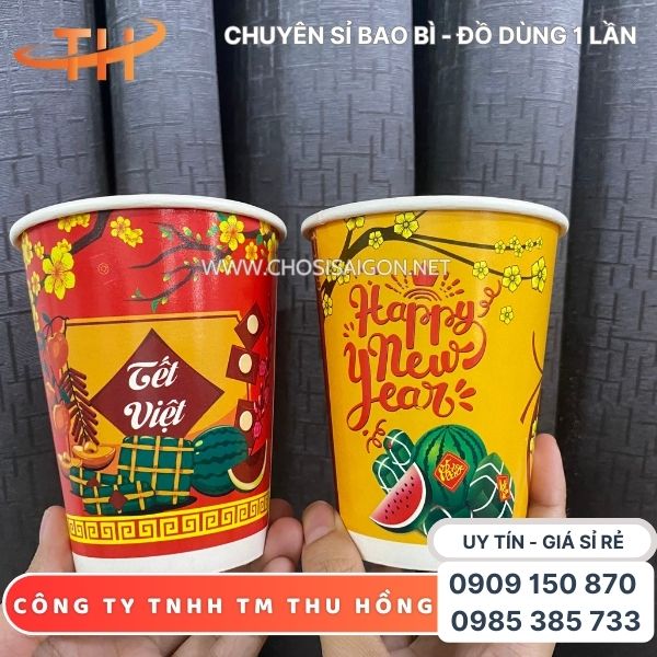 Ly giấy chủ đề Tết Nguyên Đán in sẵn tiện lợi giá rẻ