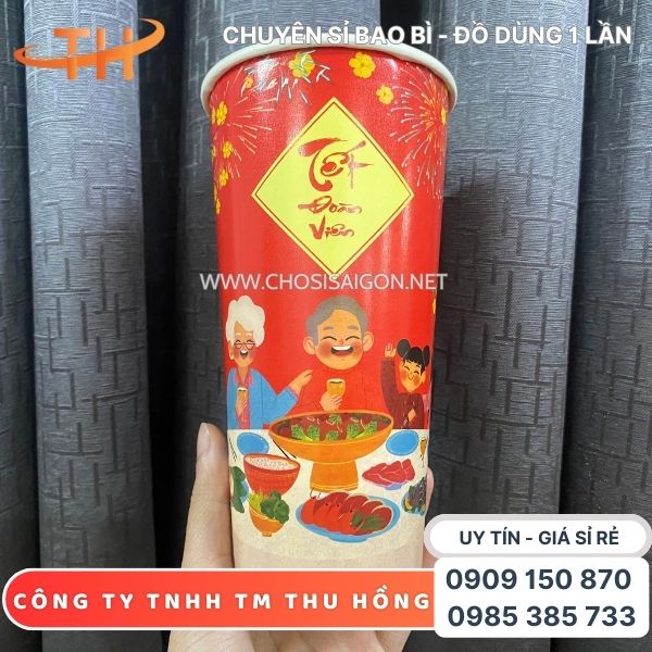 Ly giấy in chủ đề Tết màu sắc tươi sáng, giấy dày, in rõ nét