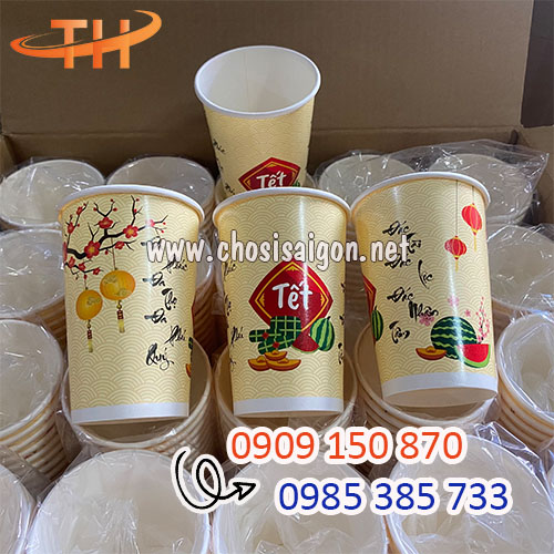 Ly giấy in hình Tết dùng 1 lần giá rẻ