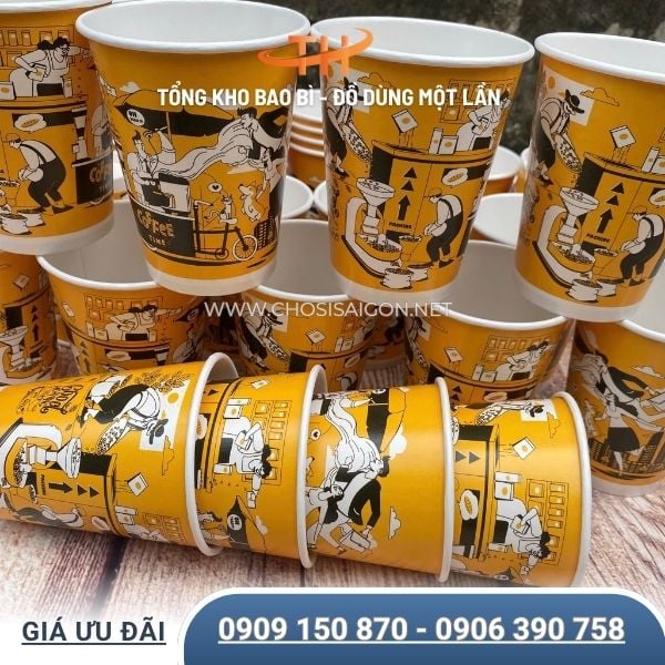 Ly giấy 14oz in hình sẵn tiện lợi cho hàng quán giá sỉ rẻ