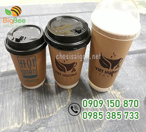 Ly giấy nâu kraft 8oz, 12oz, 16oz in logo sỉ rẻ