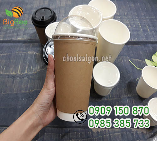 Ly giấy nâu kraft 12oz nắp cầu giá sỉ rẻ