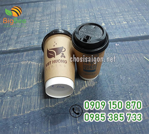 Ly giấy kraft nâu nắp đen 12oz, 16oz giá tốt