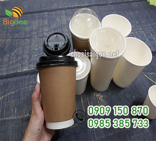 Ly giấy nâu kraft 12oz nắp tim giá sỉ rẻ