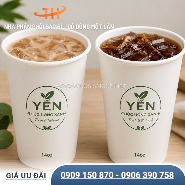 Ly giấy trắng 14oz - in logo thương hiệu cho quán