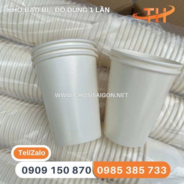 Ly giấy trắng trơn 9oz đơn giản, tiện lợi giá rẻ