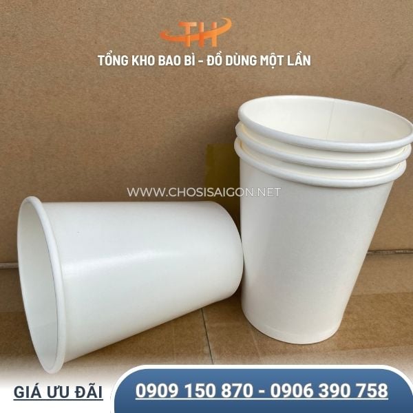 Ly giấy 14oz trắng trơn an toàn dùng 1 lần sỉ rẻ giao nhanh