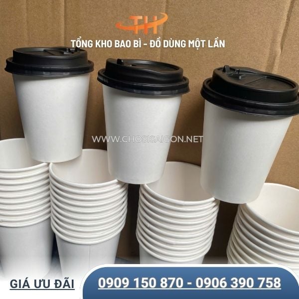 Ly giấy trắng trơn 9oz dùng 1 lần báo giá sỉ rẻ