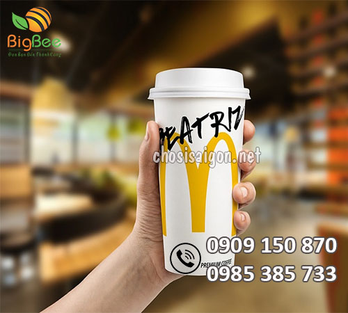 Ly giấy trắng trơn in logo sỉ rẻ