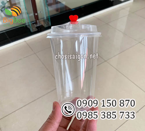 Ly nhựa cứng nắp nút tim 500ml đựng trà đào, nước ép giá tận xưởng
