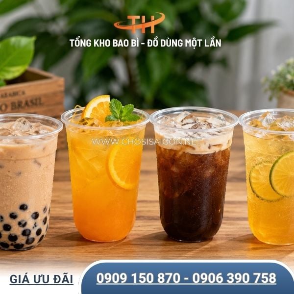 Ly nhựa đáy bầu đựng đa dạng các loại thức uống